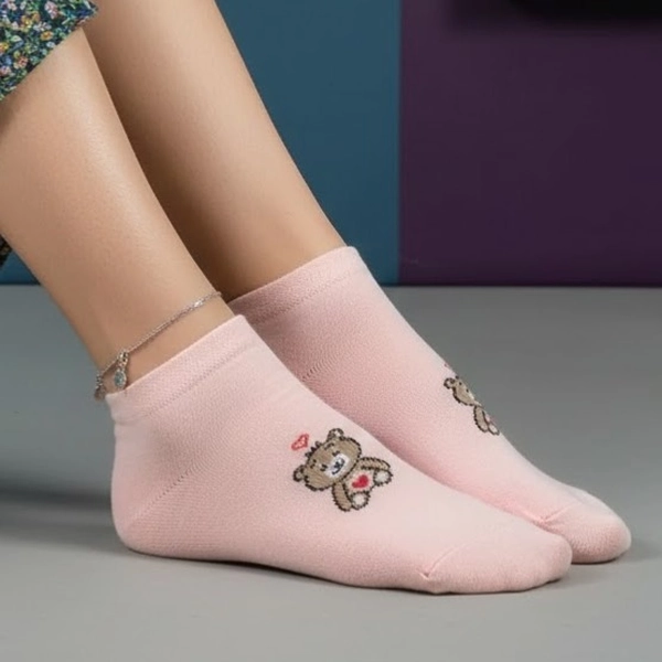 جوراب نیم ساق پنبه ای خرسی قلبی 7003 روما